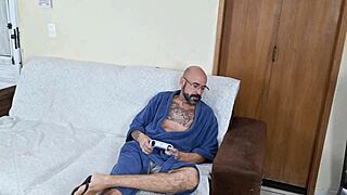 Blindfolded wife submits to husband friend in bedroom cuckold