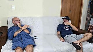 Blindfolded wife submits to husband friend in bedroom cuckold