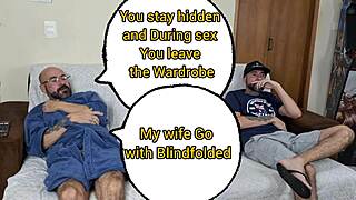 Blindfolded wife submits to husband friend in bedroom cuckold