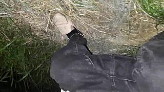 wanna watch me piss then gf masturbate hairy pussy on street?