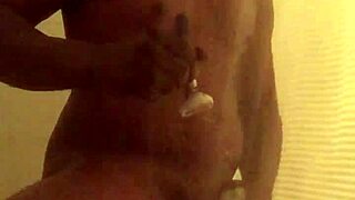 Solo shower bathing trim tease closeup