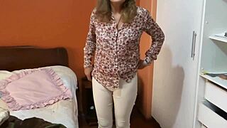 beautiful wife teases her wet pussy and big tits for voyeur cumshot