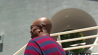 black masseuse bends over takes rough pounding ending with cum dripping off her big ebony ass