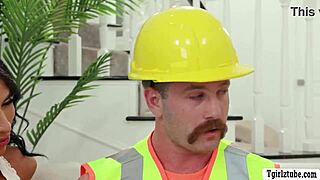 construction worker pounds two horny shemales' asses relentlessly on site