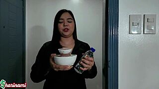 Sharinami hotel waitress shaves pussy licks deep throats fucks rough cumshot facial