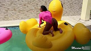 maxine x squirts poolside cramming bbc dildo deep in wet pussy