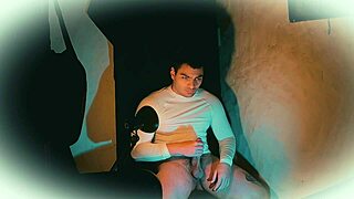 Shiny white outfit reveals massive 18cm cock!