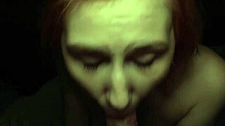 shaved tattooed redhead teen moans riding cock in quickie pov fuck