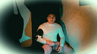 Shiny white outfit reveals massive 18cm cock!