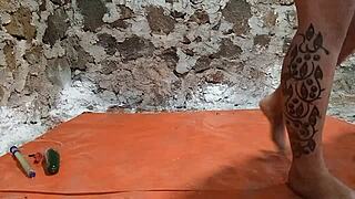 ts stretches ass with pee and fruits gaping wide on toilet