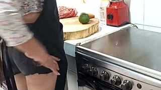 hey watch this curvy milf rub her juicy pussy while cooking dinner