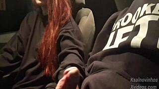 Risky street handjob tempts hot public beauty