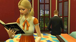 Hot blonde teen lures colleague home for big cock study break creampie