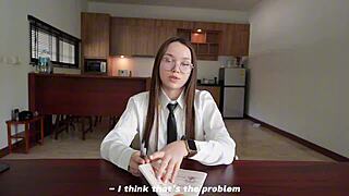 sexy petite brunette babysitter gets bent over for rough doggystyle creampie and gaping pussy