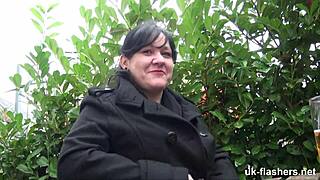 Chubby British Amateur Rubs Fat Belly Bus Restaurant Flashing