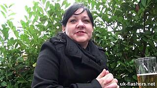 Chubby British Amateur Rubs Fat Belly Bus Restaurant Flashing