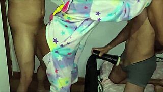 Lucky Guy Jerks to Hot Interracial Sex Show