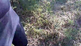 Woman struts high heels through enchanting forest paths