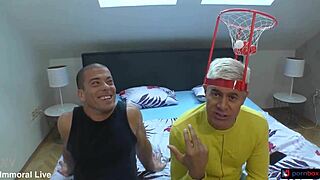 Hey football fans jump into this wild threesome with that massive cock pounding hard