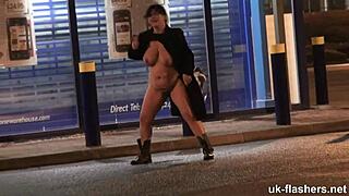 Chubby British Amateur Rubs Fat Belly Bus Restaurant Flashing