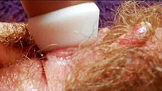 god, feel this hairy pussy squirt from massive clit vibrator orgasm up close