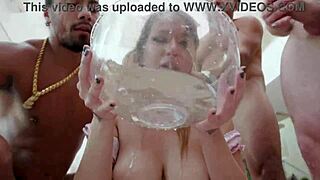 Nurse Larissa Leite gulps piss bowl then takes savage DAP DP rimjob footjob from five huge cocks