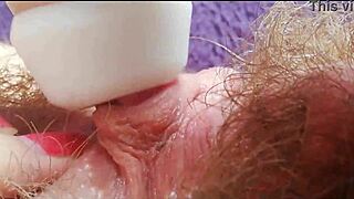 god, feel this hairy pussy squirt from massive clit vibrator orgasm up close