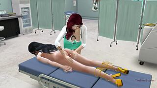 Lesbian doctor straps on for rough patient scissoring session