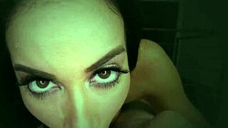 bratty teen in heels drops to knees for pov big cock sucking and jerking frenzy