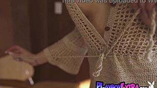 classy milf renee strips big boobs on guitar!