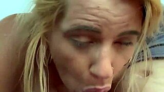 topless street hooker kneels for deep pov blowjob ending in facial cumshot