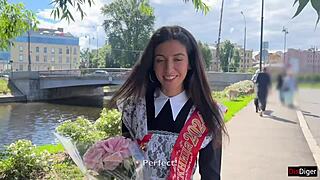 Classmate pickup at graduation leads to rough anal creampie in tight pantyhose ass