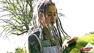 German Scout's Split Tongue Tattoo Slut Anuskatzz Begs for Rough Anal Casting