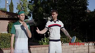 how do two horny shaved pussy blondes trick guys outdoors for group fun