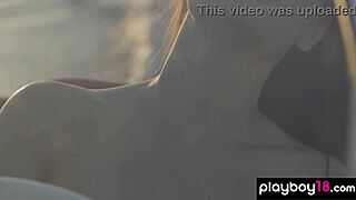 Clara strips naked and poses big natural tits on boat