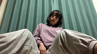 she spreads her wet shaved pussy wide for an intense show-off masturbation session