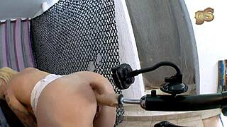 blonde big tits fucked hard by anal machine dildo