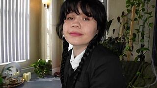 Wednesday Addams cosplay slut Yhivi rides huge cock deep bareback