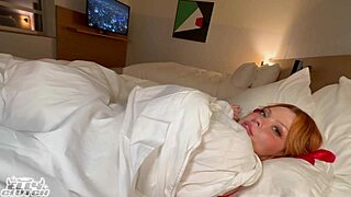 tall redhead cheerleader sneaks cock begging at camp sleepover party