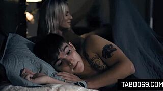 blonde milf rachael cavalli seduces hunk in bed teasing big tits for hardcore blowjob