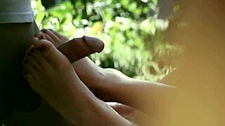 european babe delivers erotic footjob tug with cumshot finish