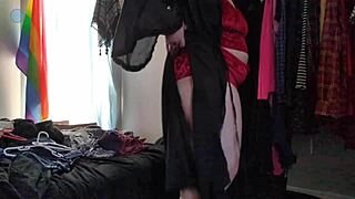 feeling so slutty trying on clothes teasing my saggy tits packer