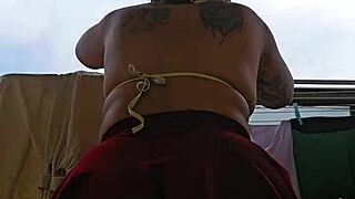 naughty exhibitionist FLASHES big skirt ass wildly on open balcony