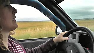 blonde milf! naked car stop, fingers wet pussy squirt orgasm!