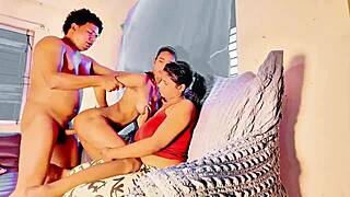 hot desi threesome quickie with petite squirting and deep cock pounding