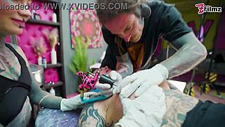 you seeing this tattooed babe take big dick in wild foursome frenzy?