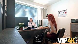 naughty redhead sirena milano fucks wildly on office desk