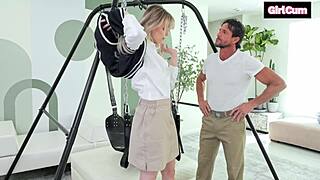 STEP-DAD PUNISHES AMBER MOORE'S TIGHT PUSSY HARD FOR BAD GRADES!