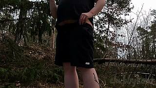 chubbykaot flashes curvy belly and masturbates wildly solo in public forest again