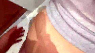 Brunette girlfriend bends over bathroom sink for quick creampie doggystyle party fuck